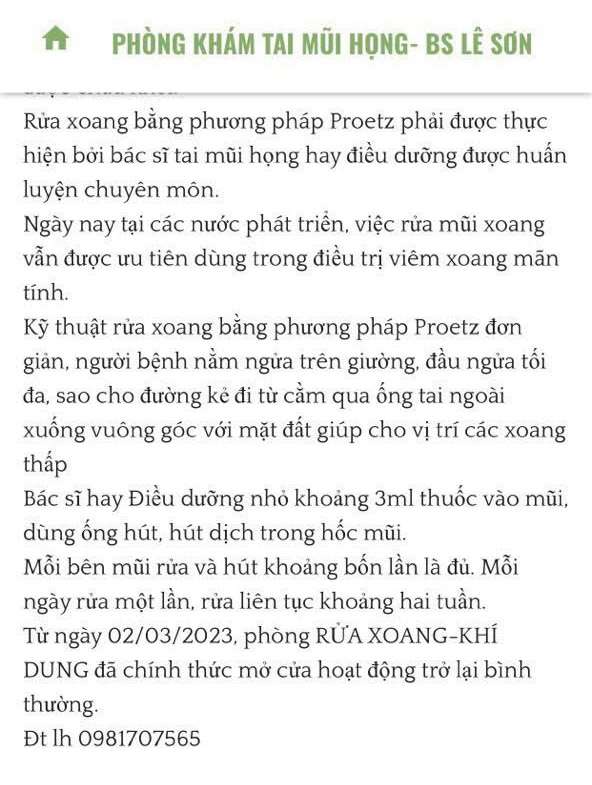 dịch vụ phòng khám tai mũi họng bác sĩ lê sơn